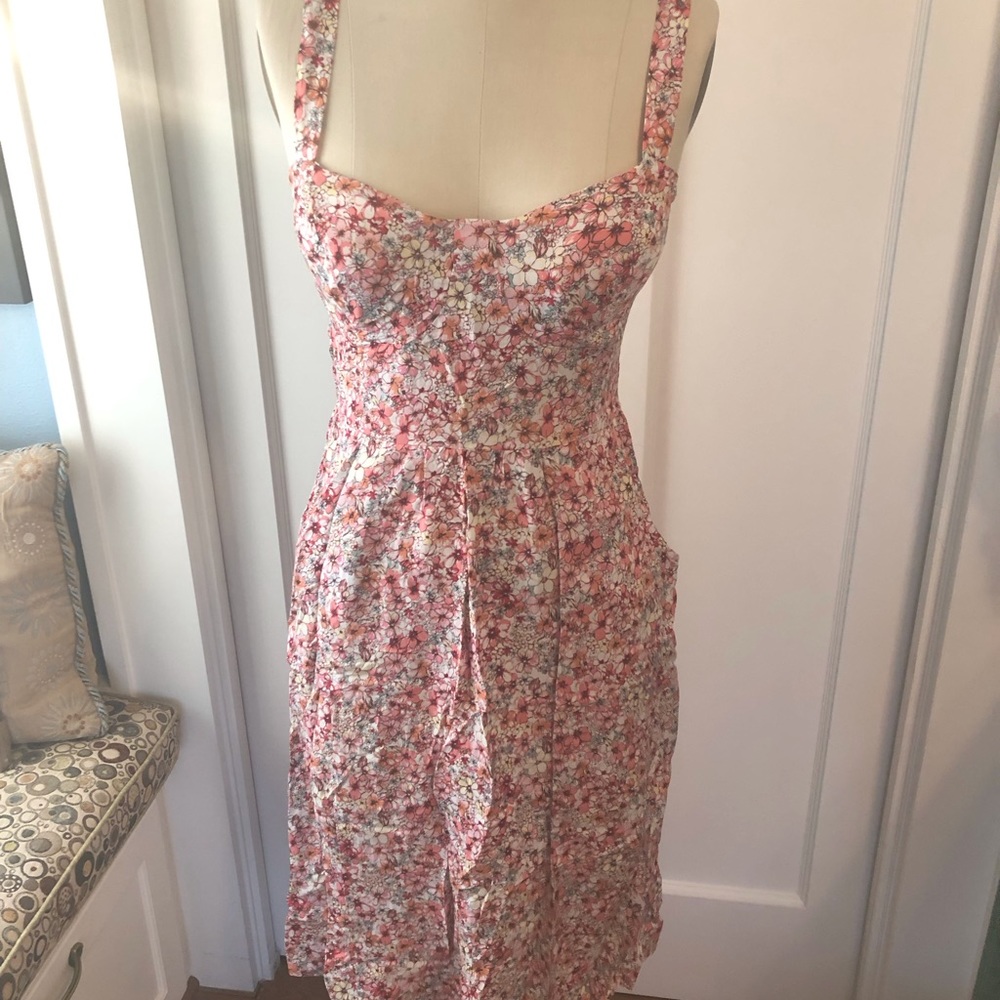 Pastel floral bustier top midi dress